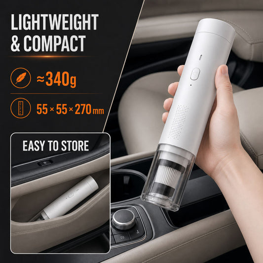 Mini Car Vacuum — Fits a Door Pocket, 12,000 Pa Brushless Motor, 2-in-1 Vacuum & Blower