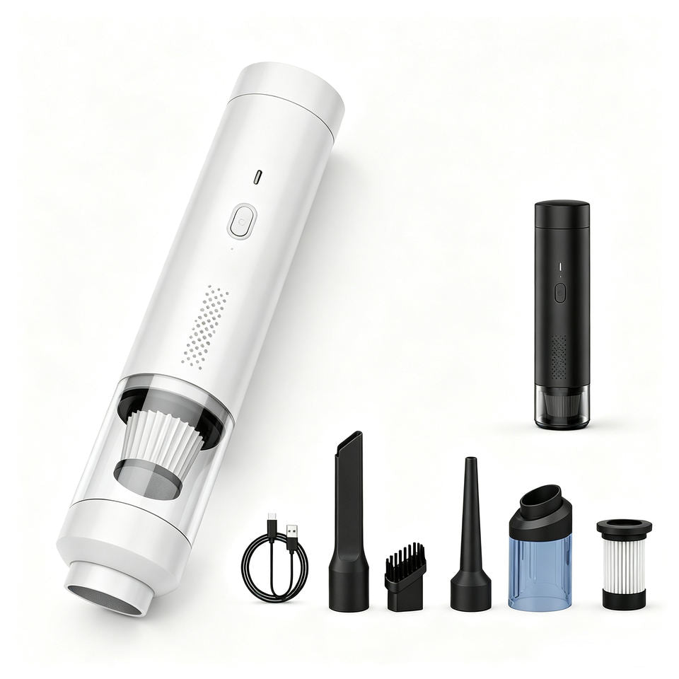 Mini Car Vacuum — Fits a Door Pocket, 12,000 Pa Brushless Motor, 2-in-1 Vacuum & Blower