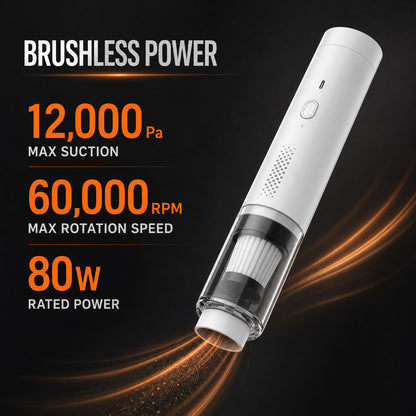 Mini Car Vacuum — Fits a Door Pocket, 12,000 Pa Brushless Motor, 2-in-1 Vacuum & Blower