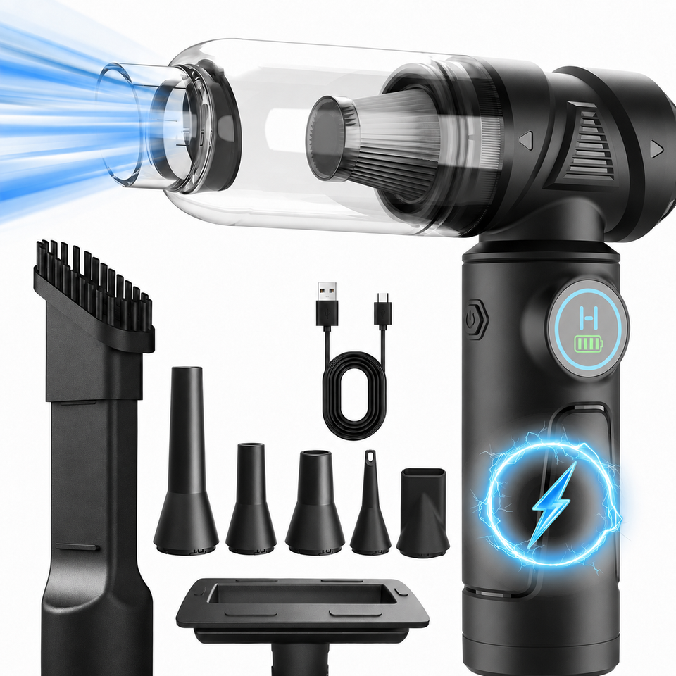 Cordless Handheld Vacuum & Blower — 6 Attachments, 45-Minute Runtime, USB-C