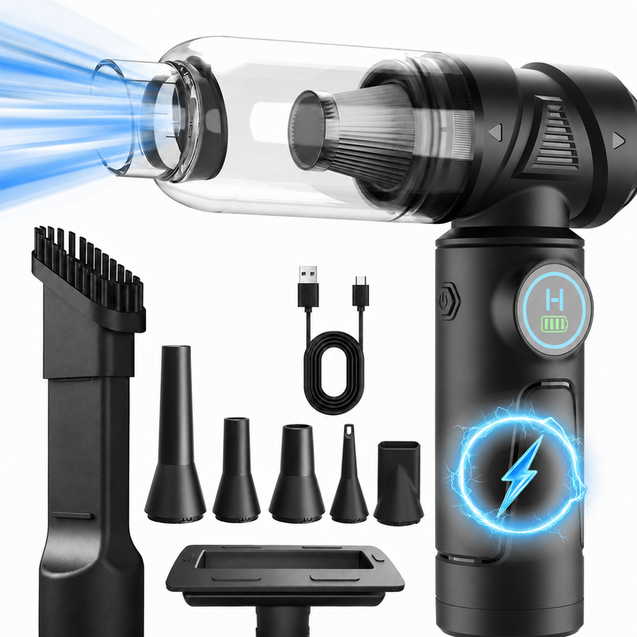 Cordless Handheld Vacuum & Blower — 6 Attachments, 45-Minute Runtime, USB-C