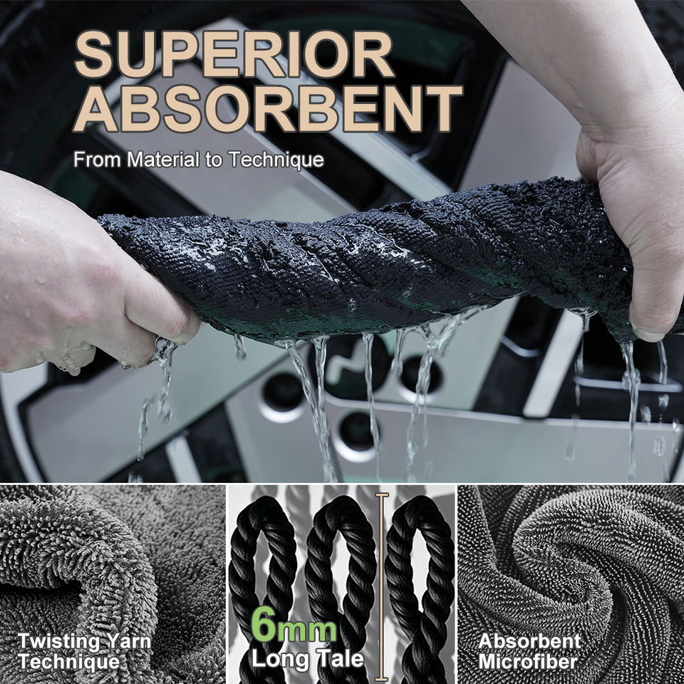 Microfiber Car Drying Towel – 1400 GSM Twisted Loop, Dries an Entire Car Without Wringing