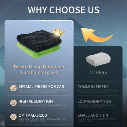 Microfiber Car Drying Towel – 1400 GSM Twisted Loop, Dries an Entire Car Without Wringing