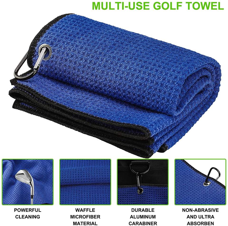 3-in-1 Golf Cleaning Kit – Waffle Microfiber Towel, Dual-Bristle Club Brush & Foldable Divot Tool with Ball Marker