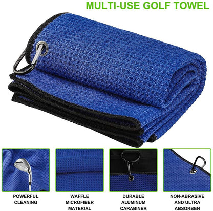 3-in-1 Golf Cleaning Kit – Waffle Microfiber Towel, Dual-Bristle Club Brush & Foldable Divot Tool with Ball Marker