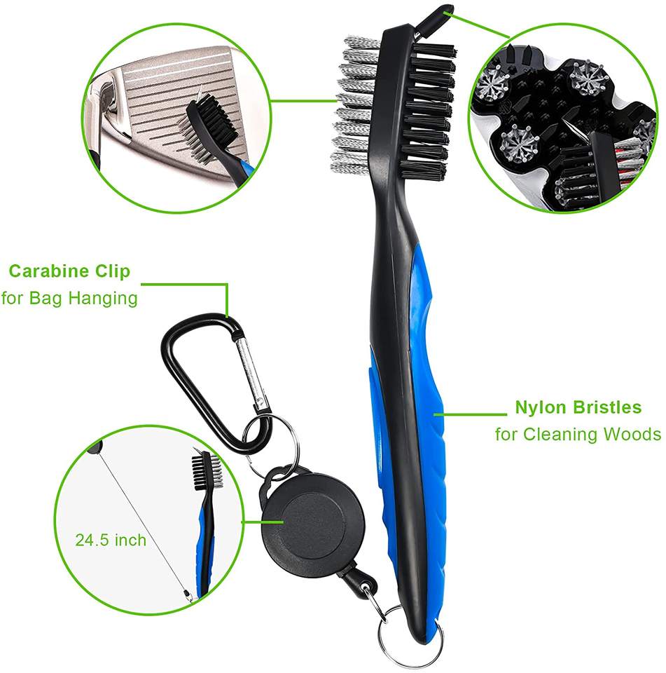 3-in-1 Golf Cleaning Kit – Waffle Microfiber Towel, Dual-Bristle Club Brush & Foldable Divot Tool with Ball Marker
