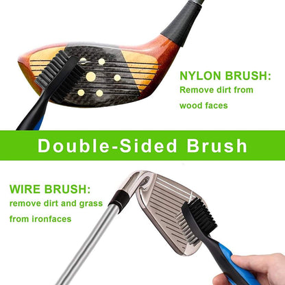 3-in-1 Golf Cleaning Kit – Waffle Microfiber Towel, Dual-Bristle Club Brush & Foldable Divot Tool with Ball Marker