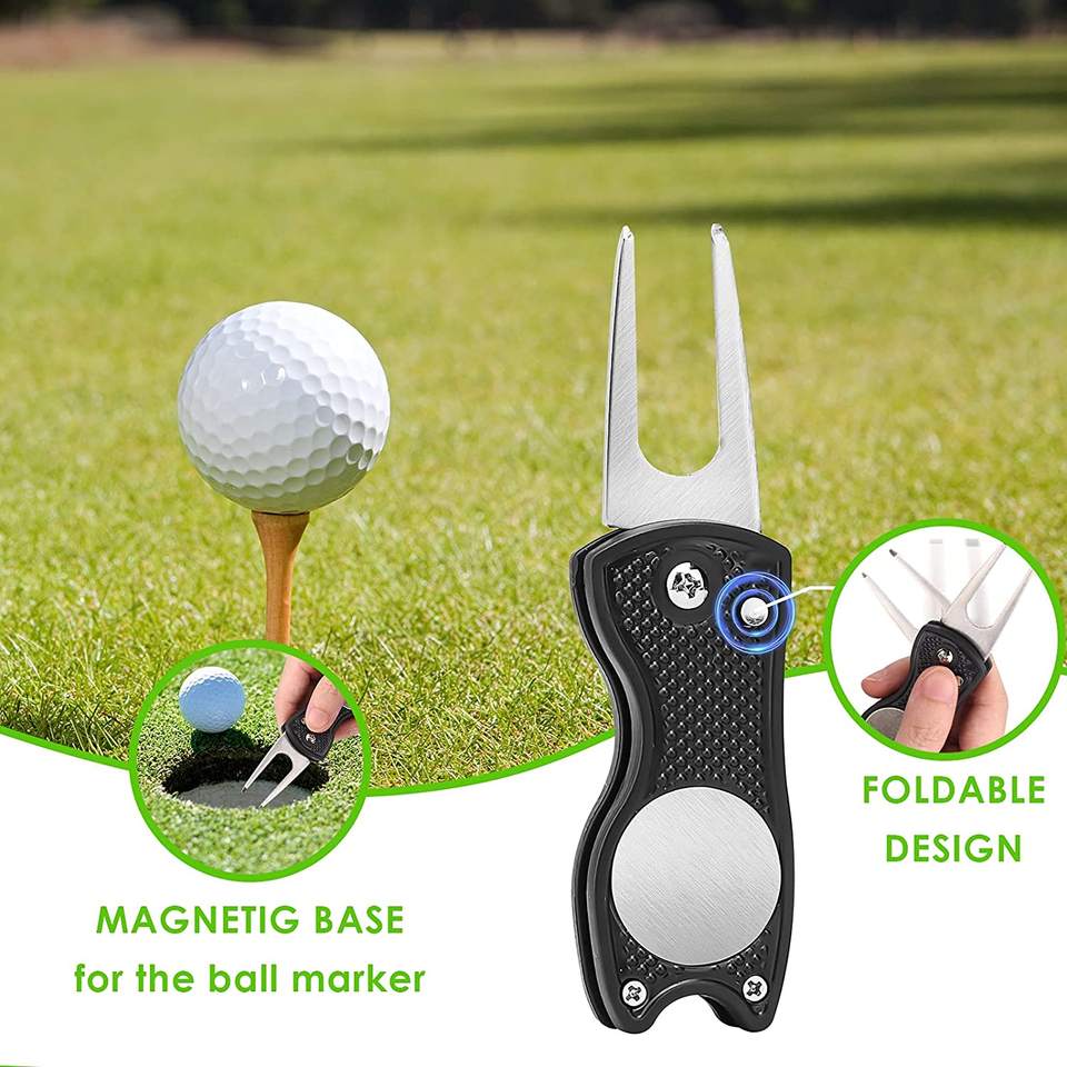 3-in-1 Golf Cleaning Kit – Waffle Microfiber Towel, Dual-Bristle Club Brush & Foldable Divot Tool with Ball Marker