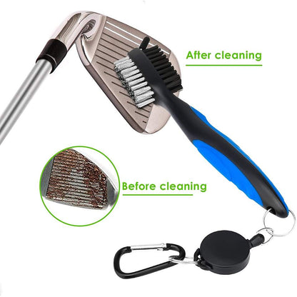 3-in-1 Golf Cleaning Kit – Waffle Microfiber Towel, Dual-Bristle Club Brush & Foldable Divot Tool with Ball Marker