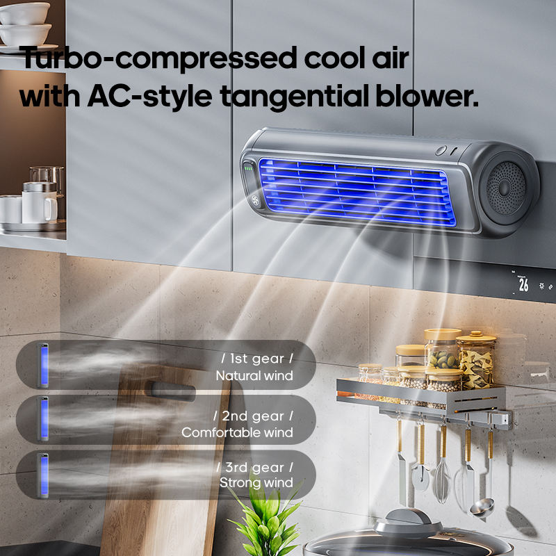 Portable Tower Fan — No-Drill Wall Mount, 2000mAh Rechargeable, 3 Speeds