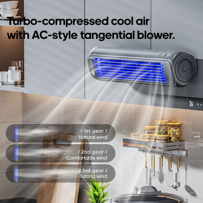 Portable Tower Fan — No-Drill Wall Mount, 2000mAh Rechargeable, 3 Speeds