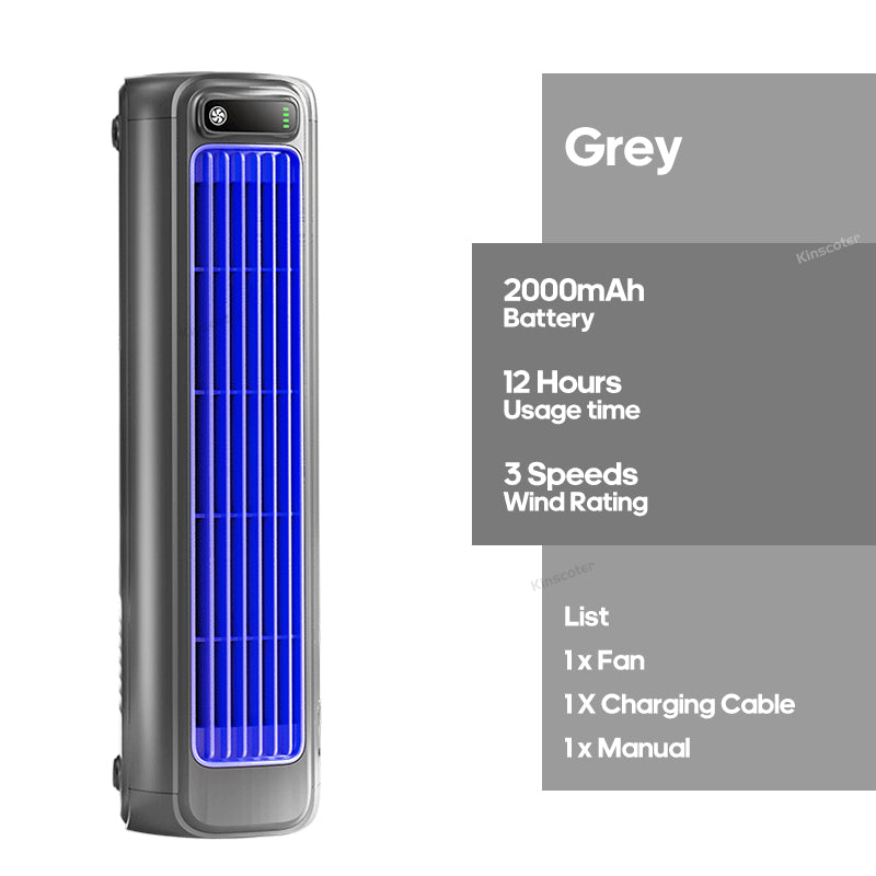 Portable Tower Fan — No-Drill Wall Mount, 2000mAh Rechargeable, 3 Speeds