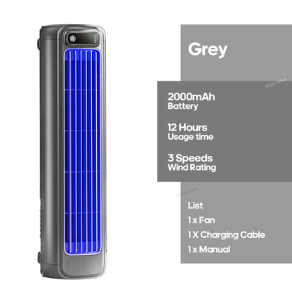 Portable Tower Fan — No-Drill Wall Mount, 2000mAh Rechargeable, 3 Speeds